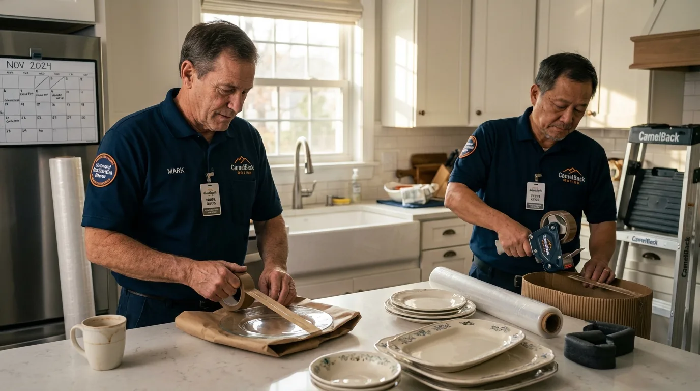 Professional crew packing kitchen dishware in Wapakoneta, OH